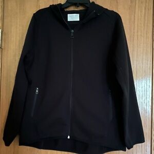 Andrew Marc Black Zip-Up Jacket with Hood, internal & external pockets, size L